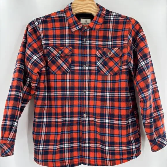 Legendary Mens XLT Orange Blue Plaid Fleece Lined Long Sleeve Shacket w/ Pockets - Picture 5 of 6